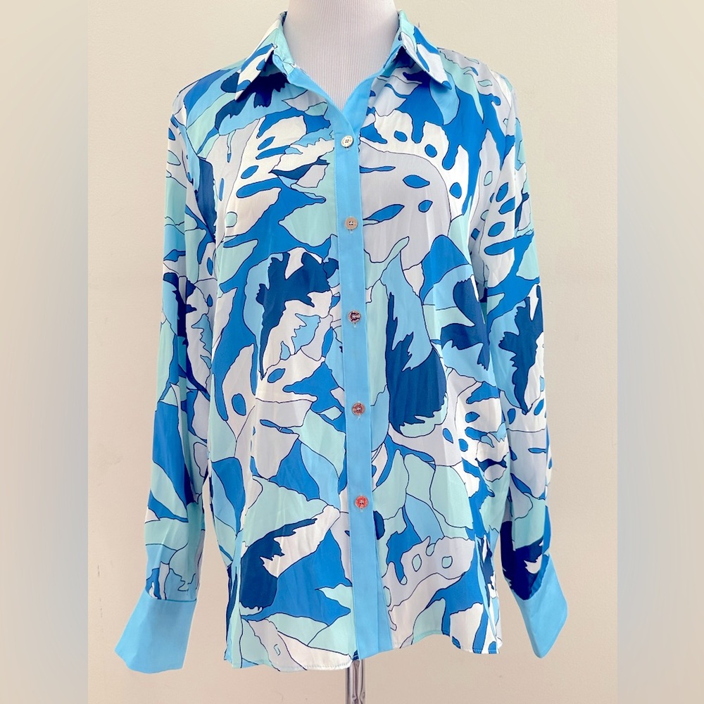 JEAN-PIERRE KLIFA || Blue Abstract Print Button-Up Shirt. Sz. L